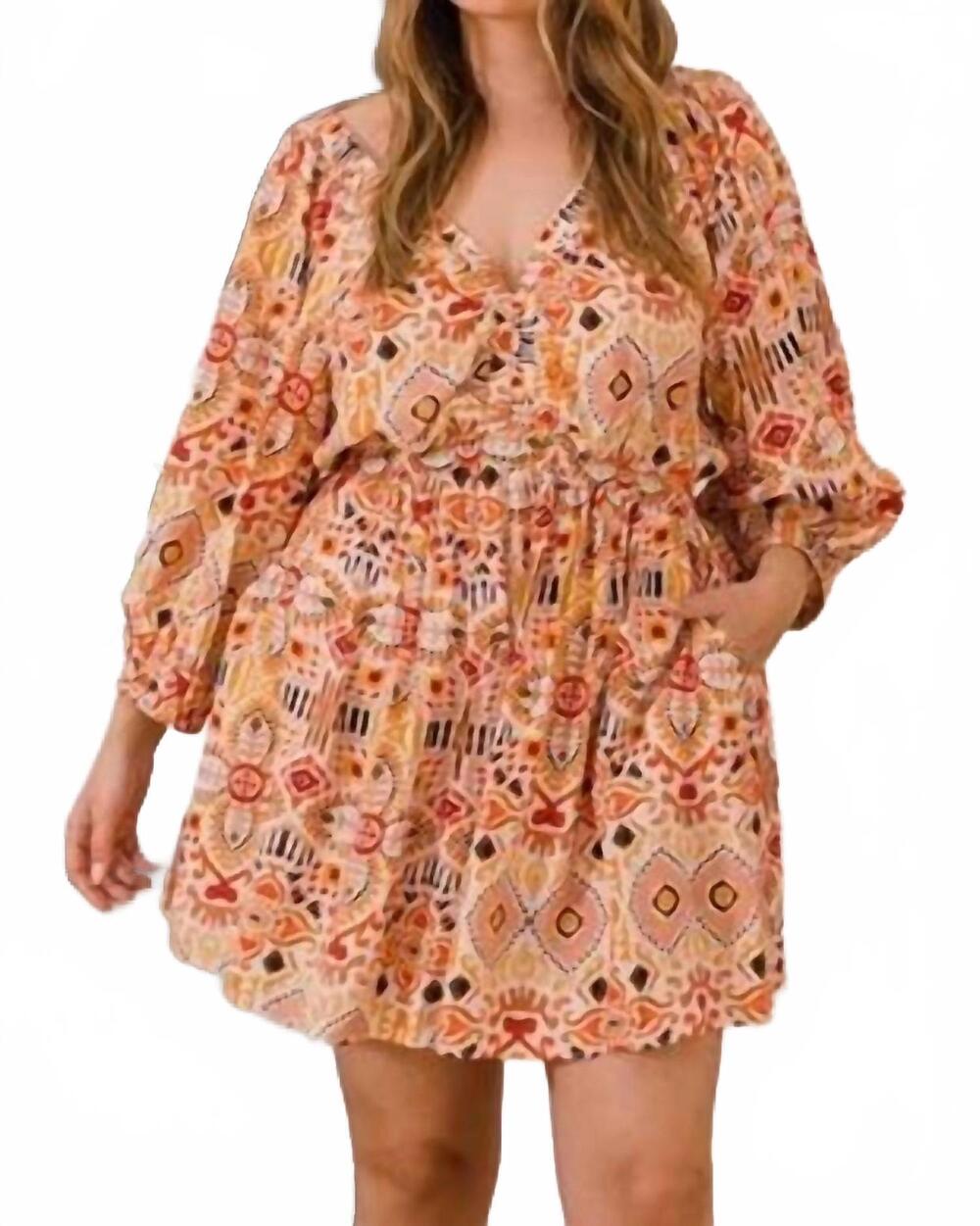 NEW ODDI aztec printed romper - plus in orange multi